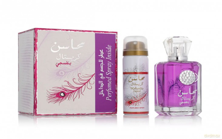 Lattafa Mahasin Crystal Violet - Woda perfumowana 100 ml + dezodorant w sprayu Najdia 50 ml
