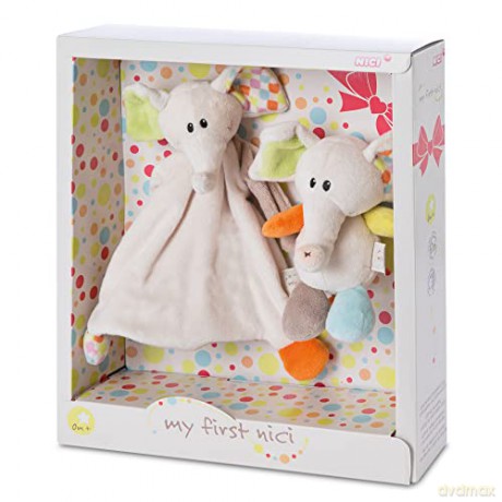 My First NICI zestaw przytulanka słonik i kocyk do przytulania Dundi 18 cm + comforter w/o
