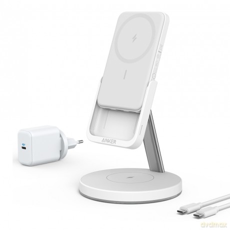 Anker ładowarka indukcyjna z powerbankiem PowerWave Mag-Go 2in1 Stand biała