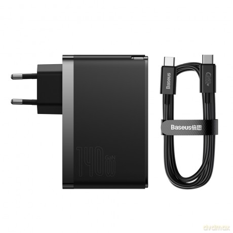 Baseus ładowarka sieciowa GaN5 Pro PD 140W 2x USB-C 1x USB czarna + kabel USB-C - USB-C 240W
