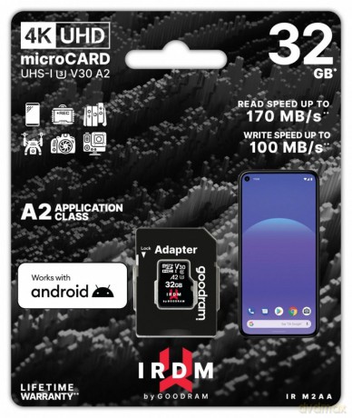 GoodRam karta pamięci IRDM 32GB microSD UHS-I U3 A2 V30 z adapterem