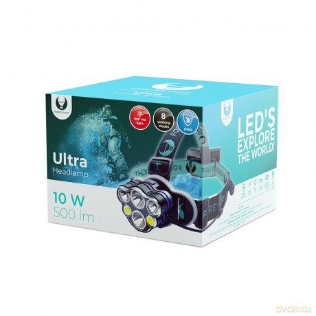 Latarka czołowa LED Ultra T6 2x 10W + XP-E 2x 3W 500lm 2x 18650 1200mAh Li-Ion Forever Light