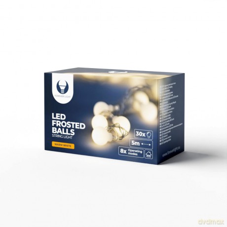 Łańcuch świetlny LED MLECZNE KULKI FB51 5m 30 kulek biały ciepły 230V Forever Light