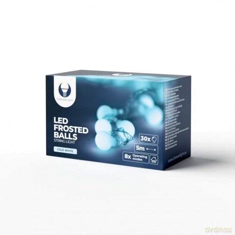 Łańcuch świetlny LED MLECZNE KULKI FB52 5m 30 kulek biały zimny 230V Forever Light