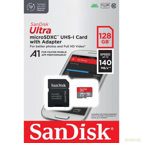 Sandisk karta pamięci Ultra Android microSDXC 128GB 140MB/s A1 Cl.10 UHS-I + adapter