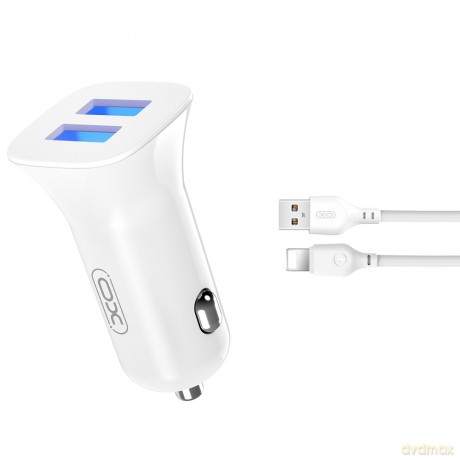XO ładowarka samochodowa TZ10 2x USB 2,4A biała + kabel Lightning