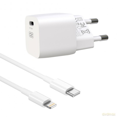 XO ładowarka sieciowa CE01B PD 20W 1x USB-C biała + kabel USB-C - Lightning