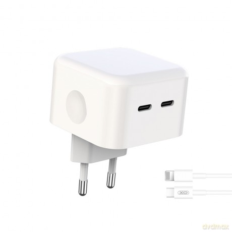 XO ładowarka sieciowa L102 PD 35W 2x USB-C biała + kabel USB-C - Lightning