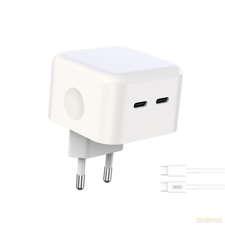 XO ładowarka sieciowa L102 PD 35W 2x USB-C biała + kabel USB-C - USB-C