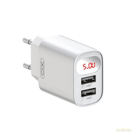 XO ładowarka sieciowa L95 2x USB 2,4A biała z wyświetlaczem