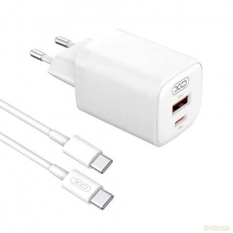 XO ładowarka sieciowa L96 PD 30W QC 3.0 18W 1x USB 1x USB-C biała + kabel USB-C - USB-C