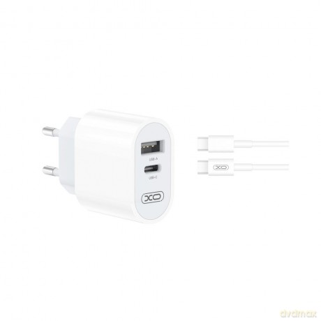XO ładowarka sieciowa L97 1x USB 1x USB-C 2,4A biała + kabel USB-C - USB-C
