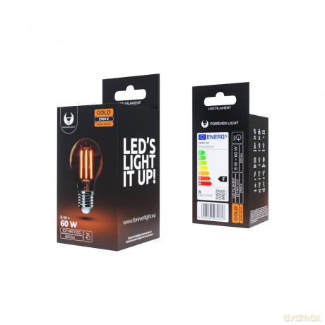 Żarówka LED Filament E27 A60 8W 230V 2700K 800lm COG złota Forever Light