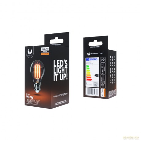 Żarówka LED Filament E27 A60 8W 230V 3000K 940lm COG przezroczysta Forever Light