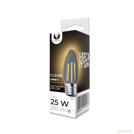 Żarówka LED Filament E27 C35 2W 230V 2700K 250lm COG przezroczysta Forever Light
