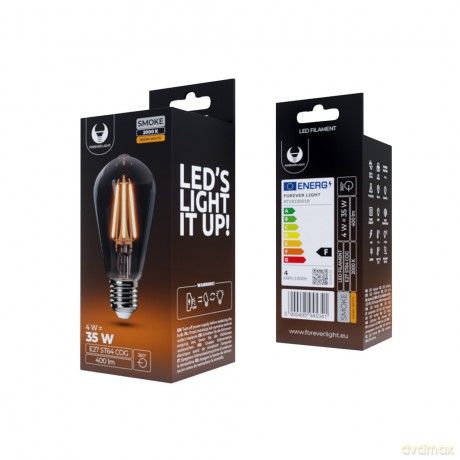 Żarówka LED Filament E27 ST64 4W 230V 2000K 400lm COG dymiona Forever Light