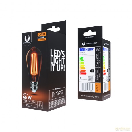 Żarówka LED Filament E27 ST64 8W 230V 2700K 840lm COG złota Forever Light