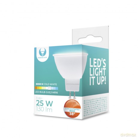 Żarówka LED GU5,3 MR16 3W 12V 6000K 130lm 38° Forever Light