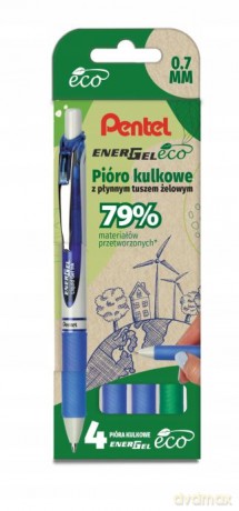Zestaw piór kulkowych Pentel EnerGel BL77E-ECO zielony x 1 niebieski x 3