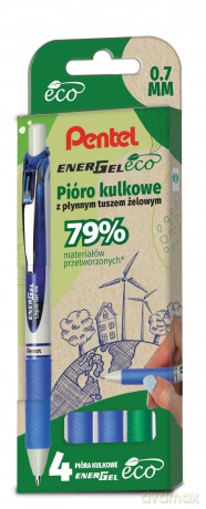 Zestaw piór kulkowych Pentel EnerGel BL77E-ECO zielony x 1 niebieski x 3