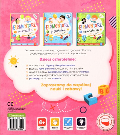 Elementarz czterolatka. Nauka. Zabawa. Naklejki - Agnieszka Bator [KSIĄŻKA]