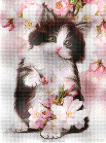 Diamentowa mozaika - Puszysty kotek 30x40 cm