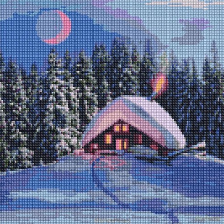 Diamentowa mozaika - Zaśnieżona chata 40x40 cm