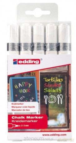 Marker kredowy 2-3mm biały 5 szt