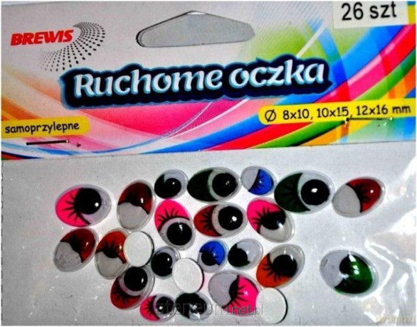 Ruchome oczka owalne z kolorowymi rzęsami 26 szt