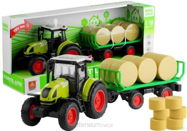 Traktor z przyczepą z sianem światło dźwięk 37,5 cm