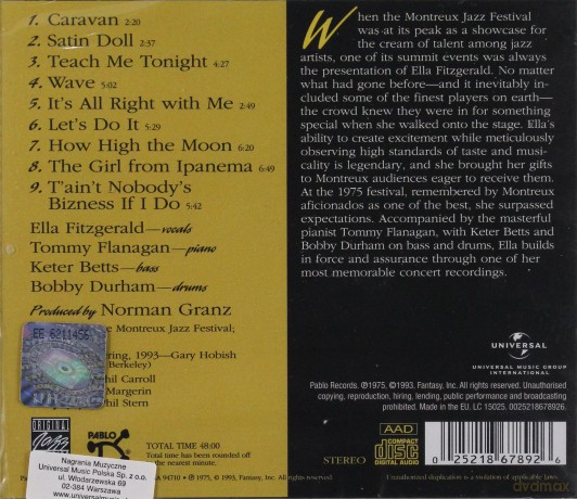 Ella Fitzgerald: At The Montreux Jazz Festival 1975 [CD]