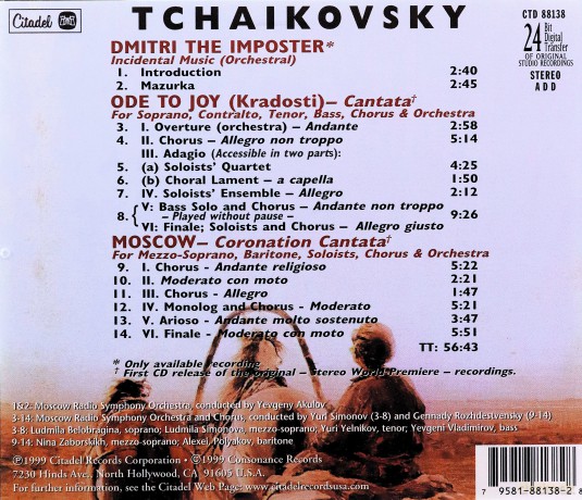 Pyotr Iiyich Tchaikovsky: Tchaikovsky: Moscow/Ode To Joy/Dmitri The Imposter [CD]
