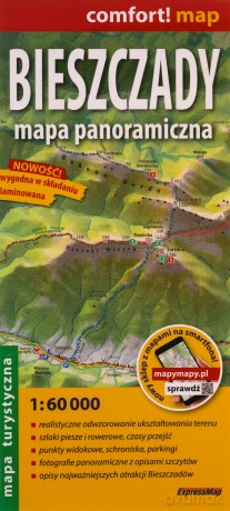 Bieszczady Mapa panoramiczna; laminowana mapa turystyczna 1:60 000