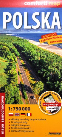 Polska laminowana mapa samochodowa 1:750 000