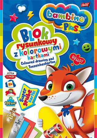 Blok rysunkowy A4 16K kolorowe kartki + zł/sr Bambino PLUS PAKIET 10 sztuk