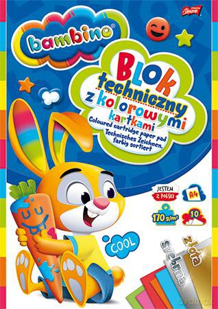 Blok techniczny A4 10K kolorowe kartki + zł/sr Bambino PAKIET 10 sztuk