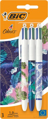 Długopis 4 kolorowy BIC Message Botanical AST 3 szt. blister