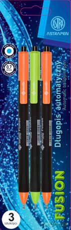 Długopis automatyczny trójkątny Fusion Pen Astra 0.6 mm blister 3 sztuki