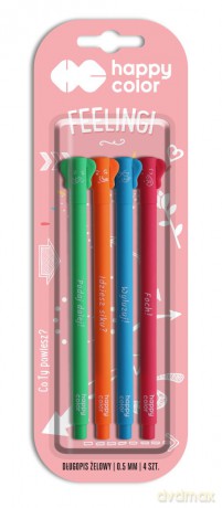 Długopis Happy Color Feelingi ELEPHANTS 0.5 mm niebieski 4 sztuki na blistrze