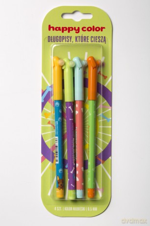 Długopis Happy Color Pieski zmazywalny 0.5mm 4 sztuki na blistrze