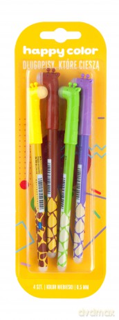 Długopis Happy Color Żyrafy zmazywalny 0.5mm 4 sztuki na blistrze