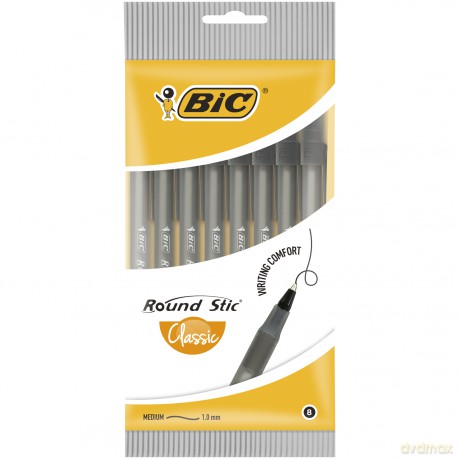 Długopis Round Stic Classic BIC czarny pouch 8szt