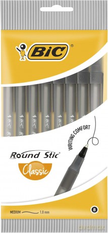 Długopis Round Stic Classic BIC czarny pouch 8szt