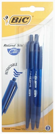 Długopis Round Stic Clic BIC niebieski blister 3szt
