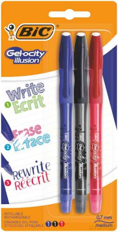 Długopis wymazywalny Gel-ocity illusion BIC 3 kolory blister