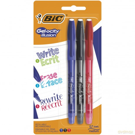 Długopis wymazywalny Gel-ocity Illusion BIC mix AST blister 3 kolory