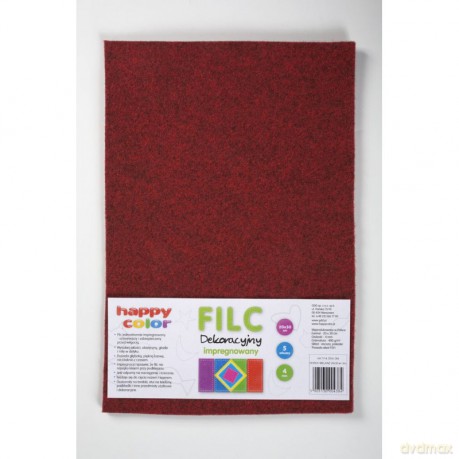 Filc dekoracyjny impregnowany 20x30 cm 5 arkuszy bordowy melanż Happy Color