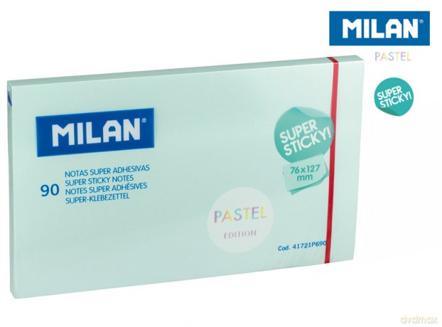 Karteczki samoprzylepne niebieski Milan super sticky pastel 127 x 76, 90 sztuk