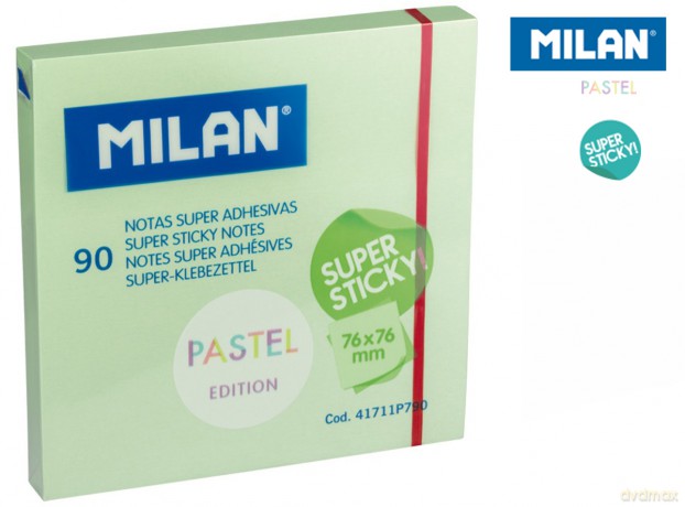 Karteczki samoprzylepne zielone Milan super sticky 76 x 76 90 sztuk