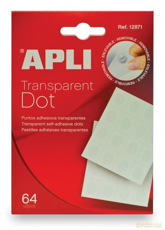 Kółka mocujące transparentne APLI typu "dot" usuwalne 64 sztuk